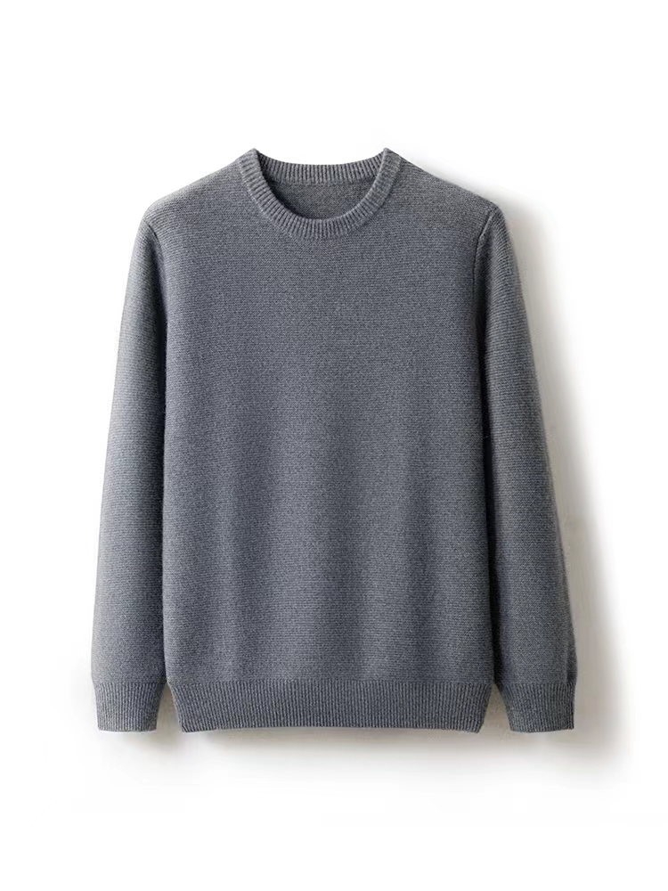 202高品质100分山羊绒男士正反针纯色加厚园领打底针织衫圆领套衫