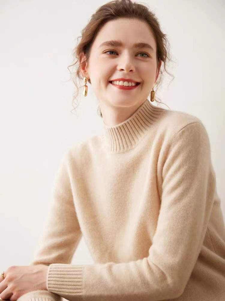 2023款半高领女加厚纯山羊绒毛衣宽松时尚大码秋冬针织打底衫女