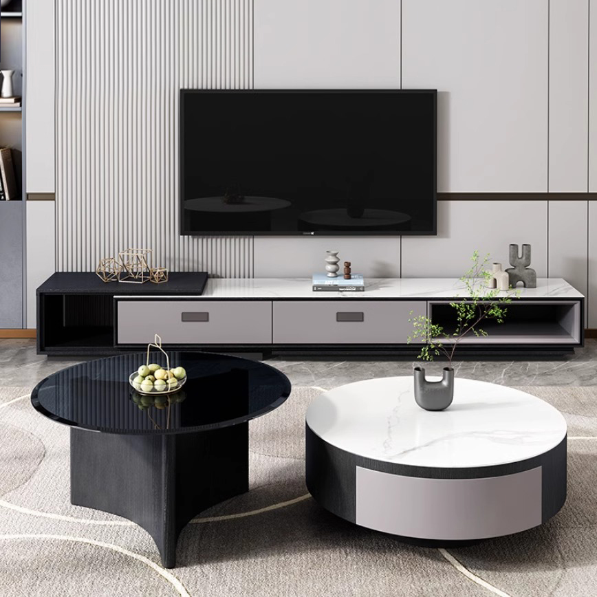 hengshe/恒社意式岩板茶几现代烤漆家用大小圆形茶几组合创意客厅