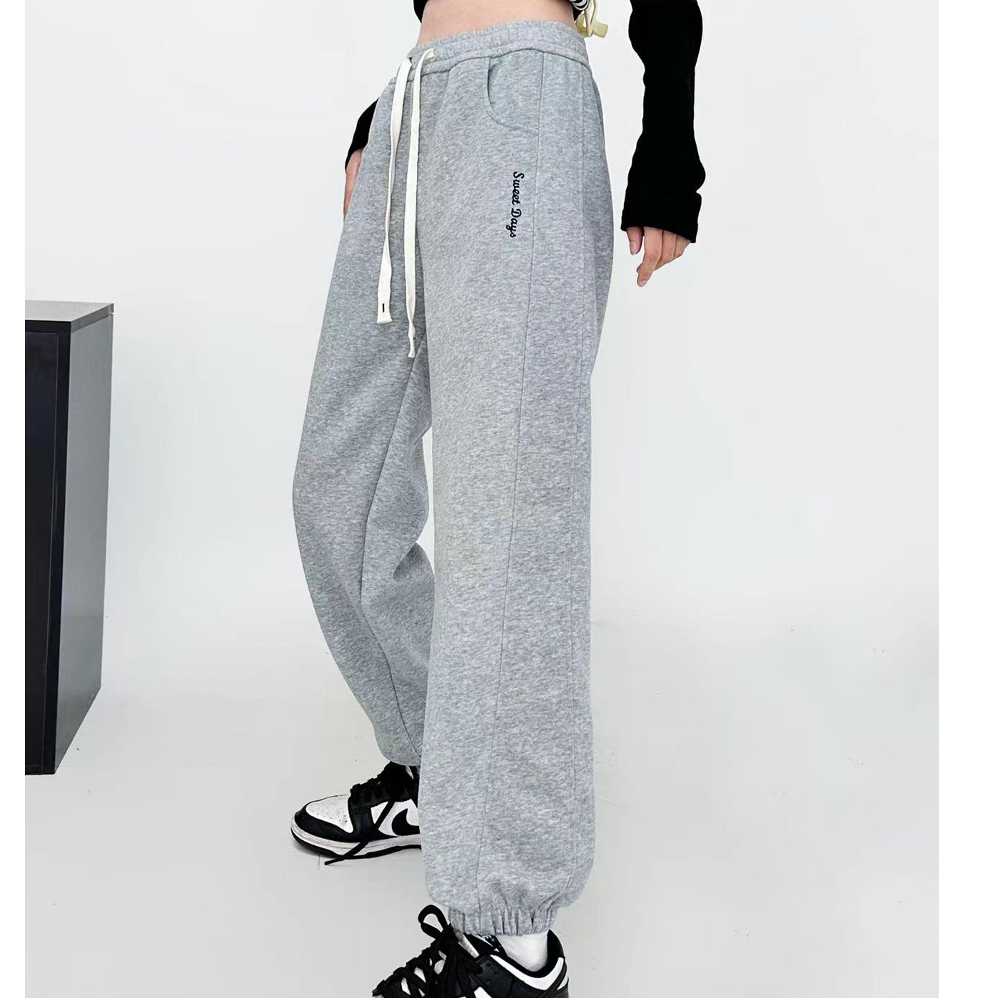 秋冬新款刺绣束脚卫裤百搭显瘦休闲运动裤潮流高腰宽松长裤  7009