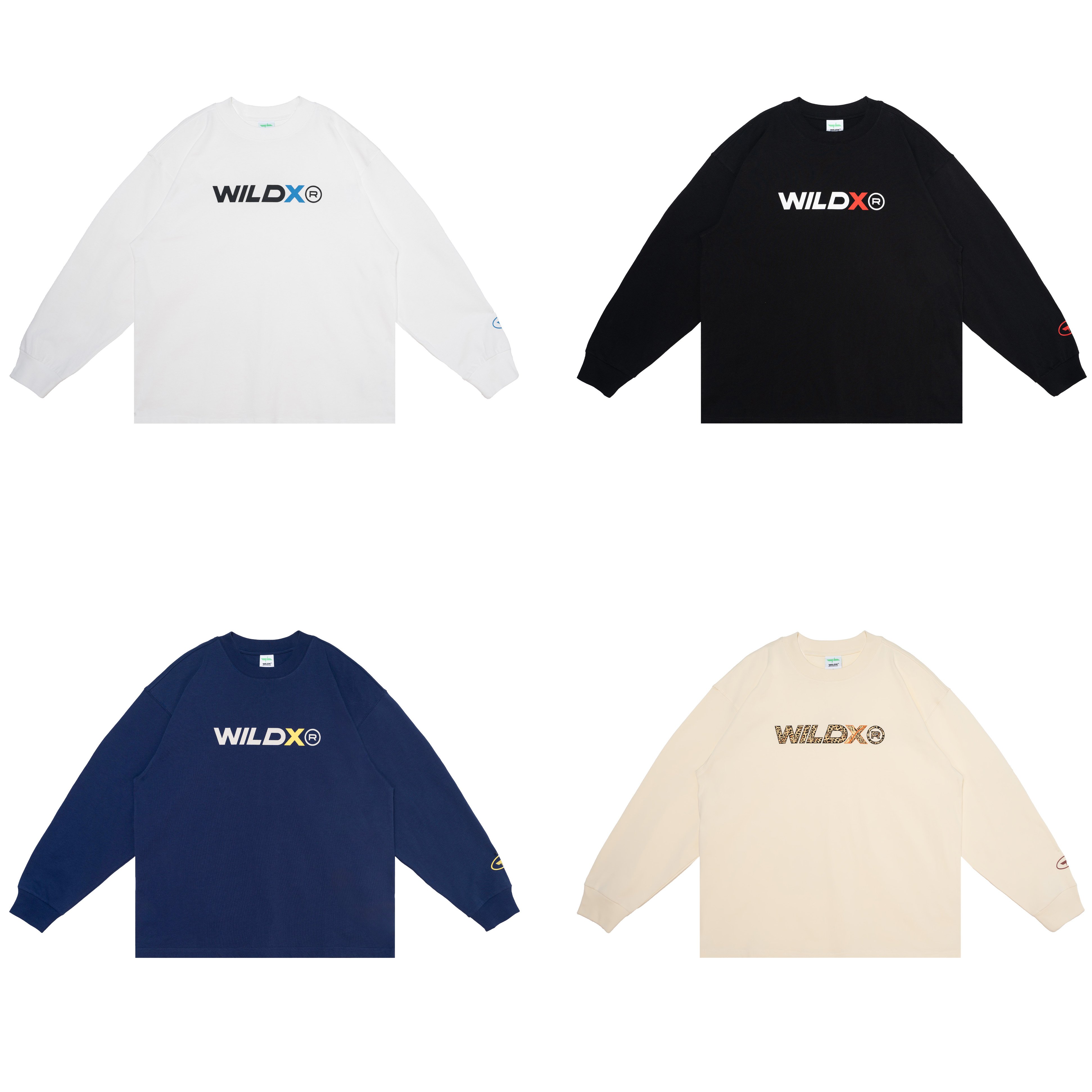 WildX「撒野无限」美式小领口国潮长袖百搭情侣男女T恤宽松印花