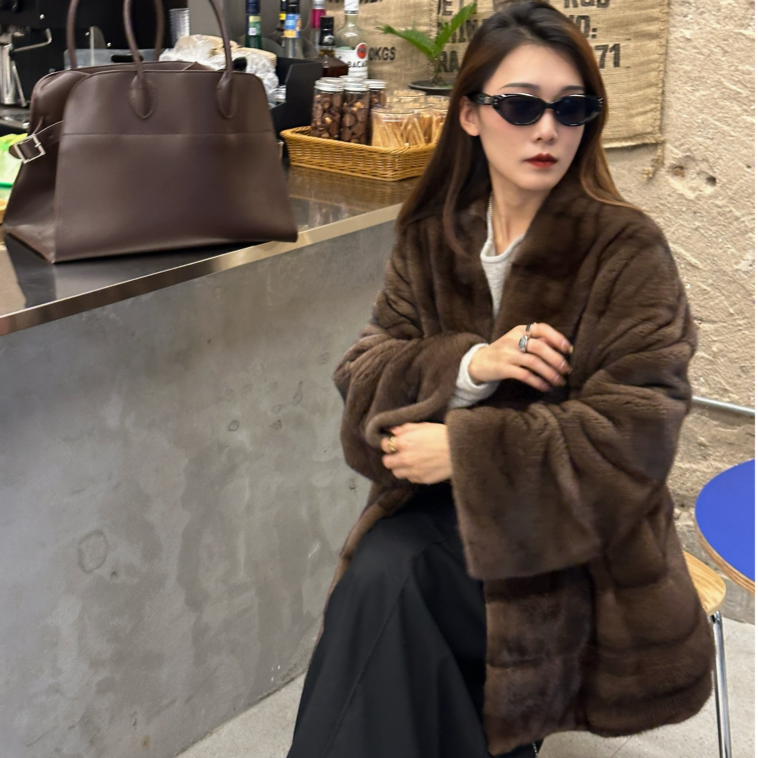 『不晚』"莱茵半岛"丹麦紫金短二母貂横排A版慵懒风V领女士水貂外套