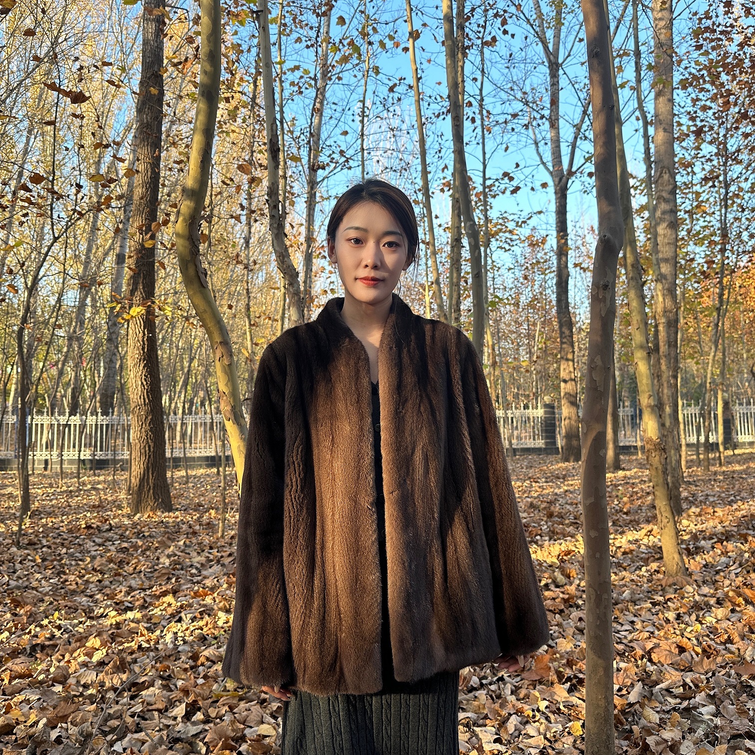 『不晚』"月落微雪"丹麦紫金短二全抽刀v立领微喇叭袖女士水貂外套