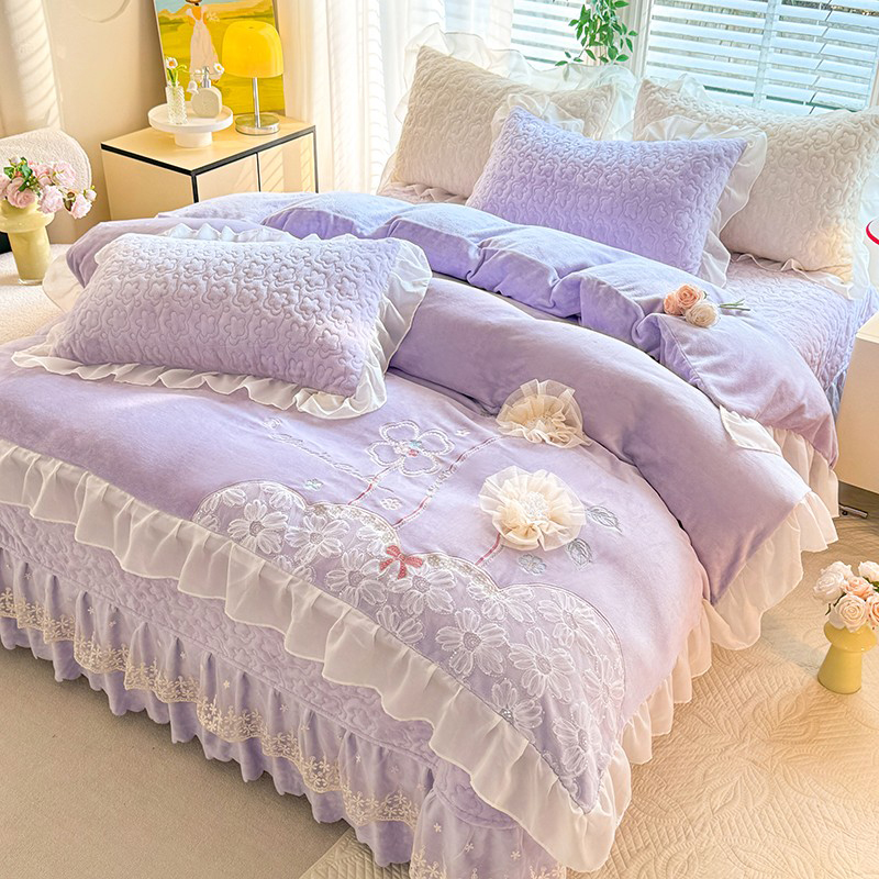 牛奶绒四件套2024新款冬季高档加厚床单被套保暖双面珊瑚绒床盖款