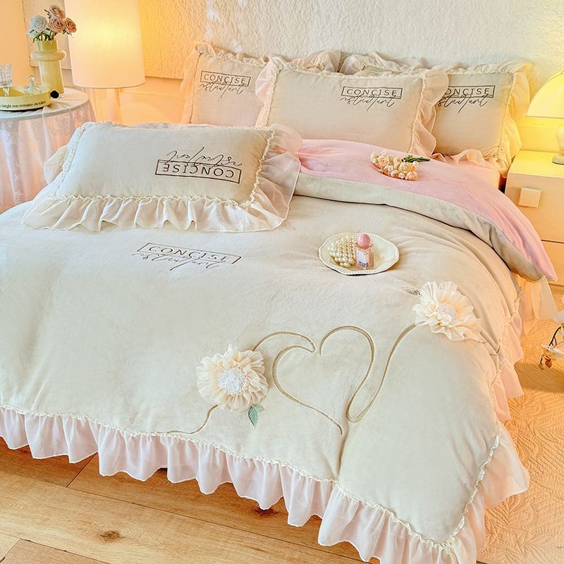 【伊甸园】婴儿牛奶绒床上四件套冬季珊瑚绒法兰绒床单被套双面加绒