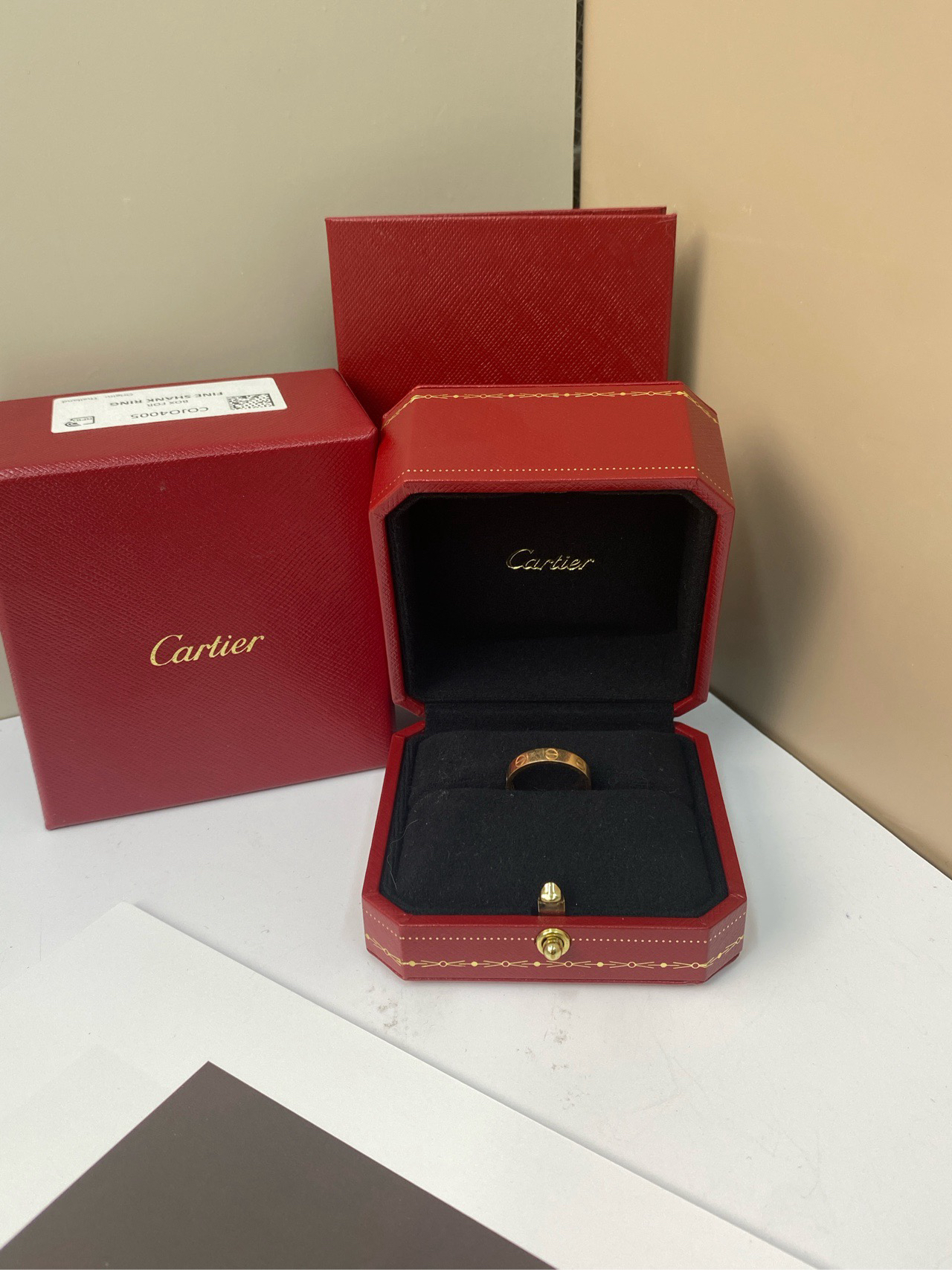 95新 Cartier/卡地亚 玫瑰金love系列18k金窄版戒指50号圈口