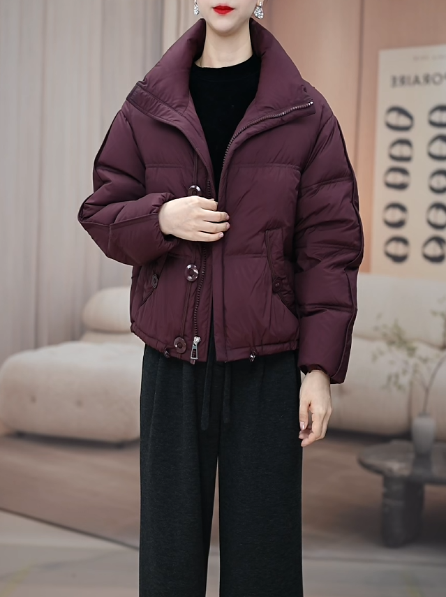 【羽绒服】2024气质时尚百搭加厚保暖立领面包服白鸭绒羽绒服B61