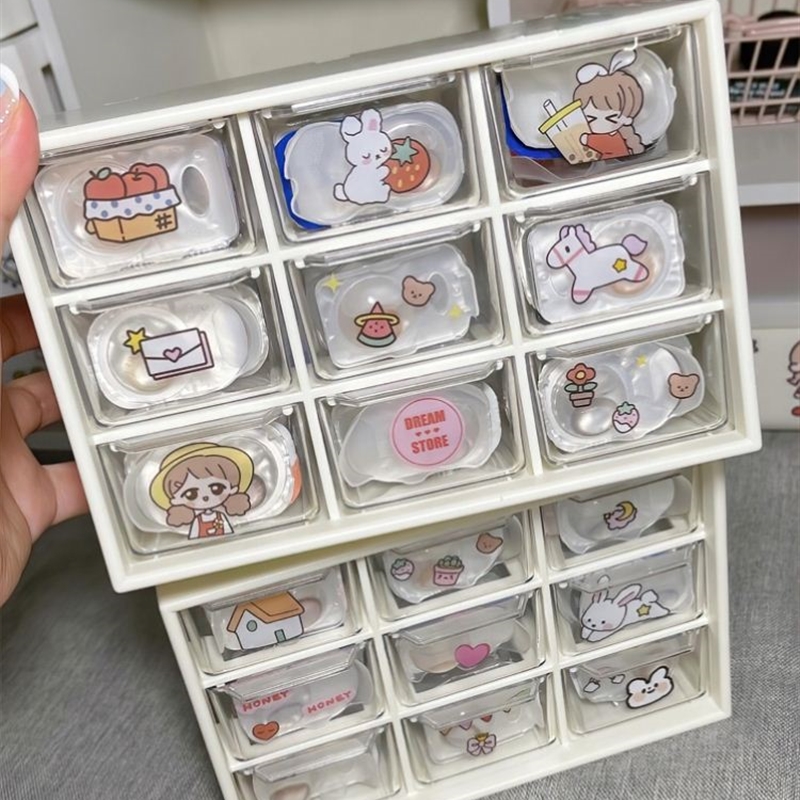 美瞳日抛收纳隐形眼镜盒多格九宫格放置架可爱日系抽屉式透明盒子