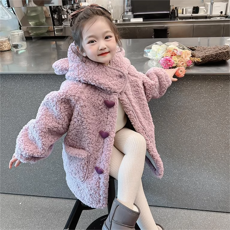 羊羔绒女童外套秋冬季2024新款小女孩大衣春秋款毛毛衣服儿童秋装