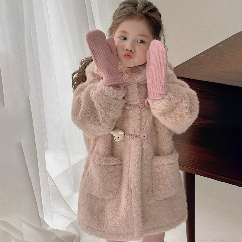女童外套秋冬款2024新款儿童秋装羊羔毛大衣女孩羊羔绒毛毛衣加绒