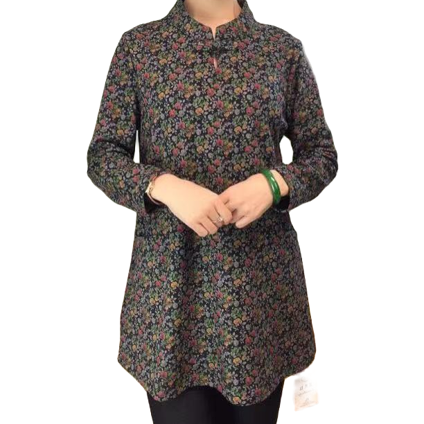 盘扣民族风显瘦减龄长袖碎花妈妈装秋冬时尚花色保暖印花复古