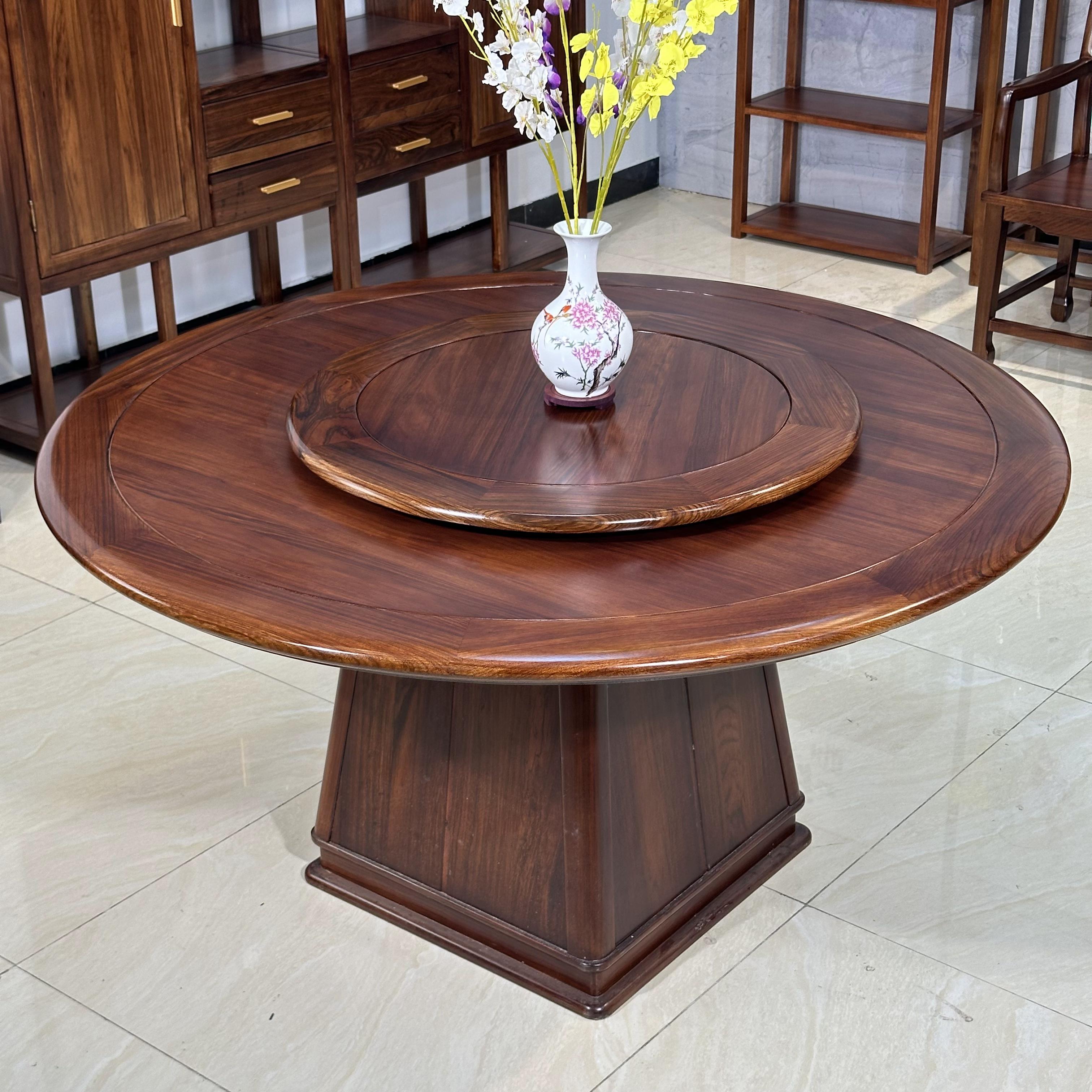 新中式全实木餐桌大圆桌乌金木圆餐桌榫卯结构整装发货