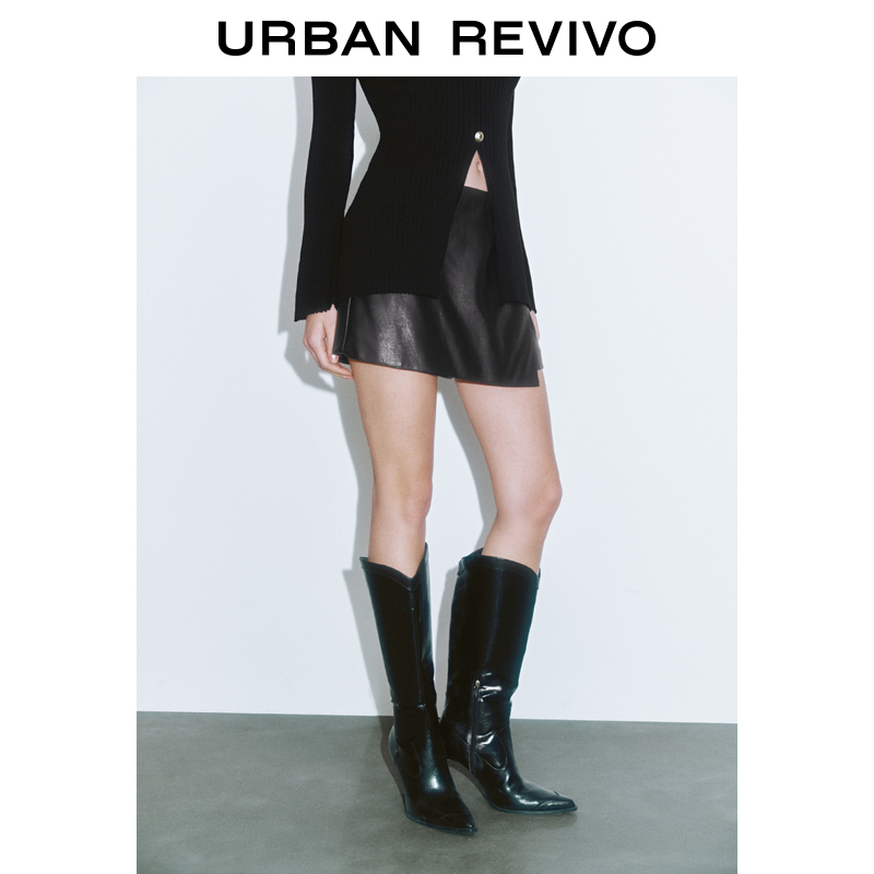 UR2024秋季新款女装摩登质感气质肌理感PU短裤UWG640130