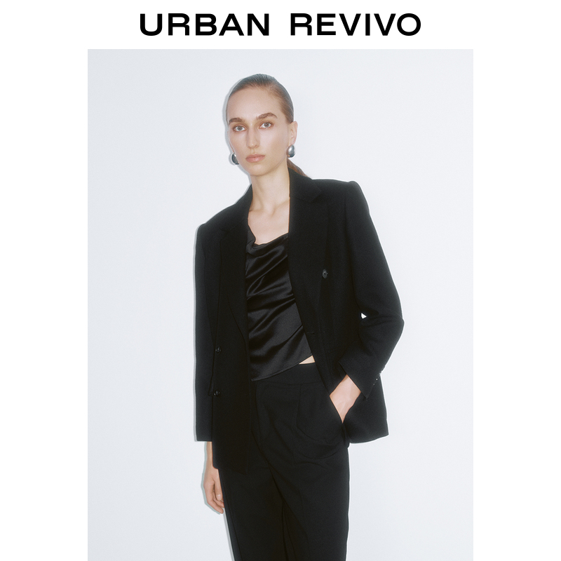 UR2024冬季新款女装简约通勤气质双排扣西装外套UWM140032