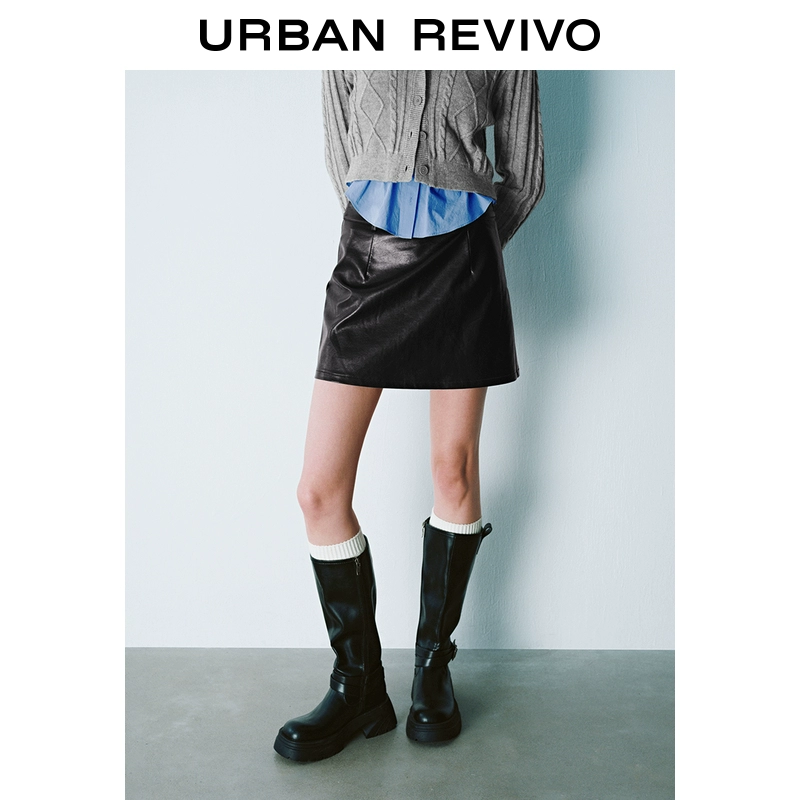 UR2024秋冬新款女装都市摩登质感短款高腰PU半裙UYU540012