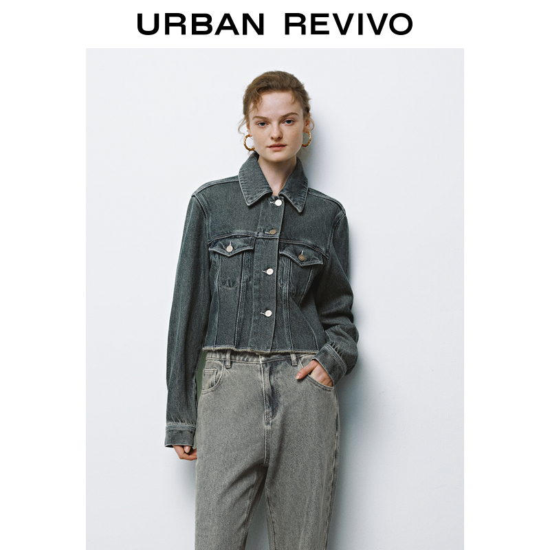 UR女装复古休闲短款毛边宽松牛仔外套UYL840043