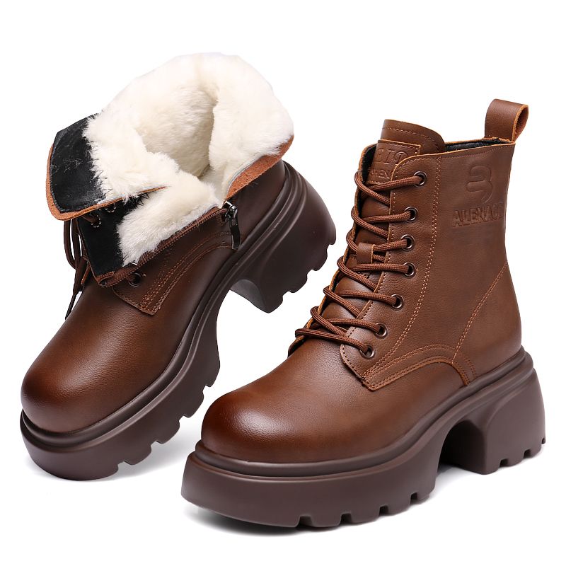 羊毛马丁靴女冬季加绒加厚底棉靴皮毛一体雪地靴保暖女士棉鞋
