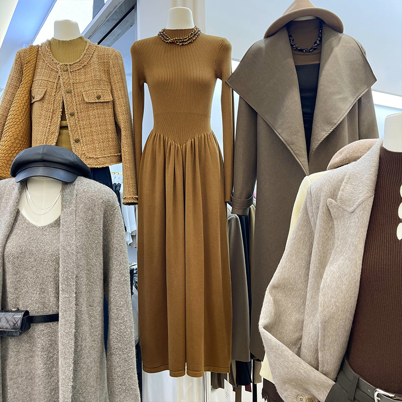 F清仓-半高领显瘦收腰内搭毛衣裙小个子高级感拼接针织打底连衣裙