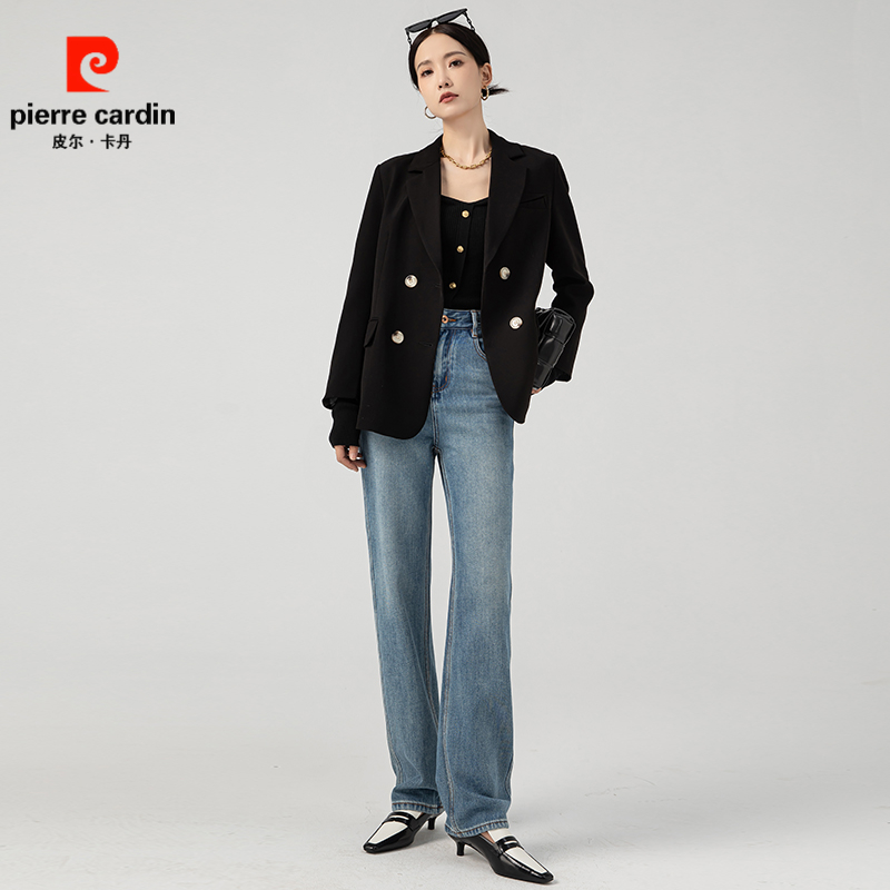 皮尔卡丹2023高端阔腿牛仔裤女高腰显瘦宽松直筒辣妹垂感拖地裤子