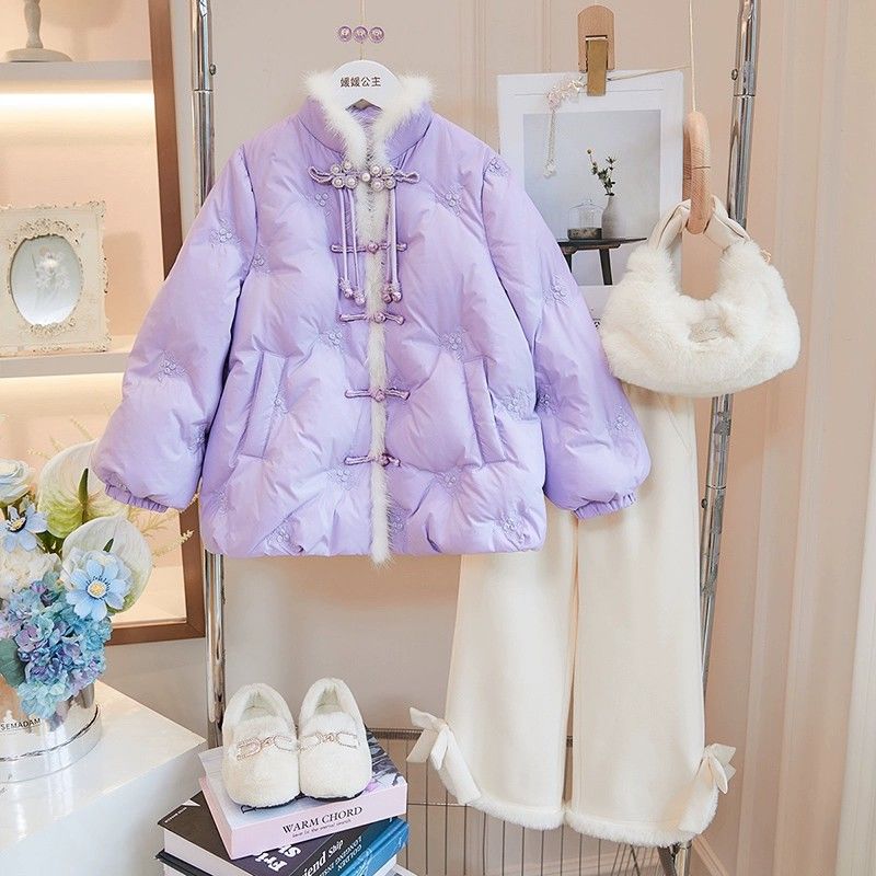 女童手塞棉服冬季2023新款洋气国风小女孩儿童衣服冬装中大童加厚