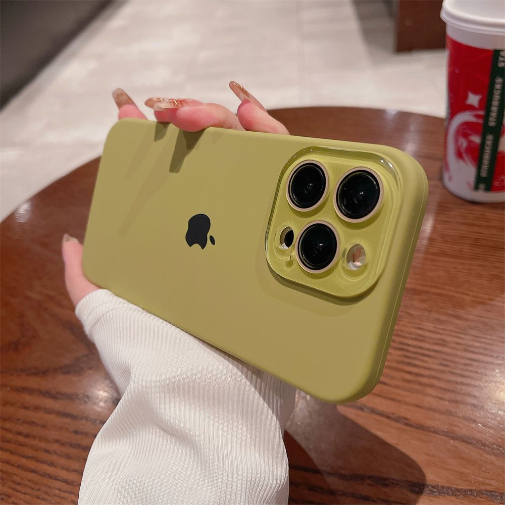 苹果15promax手机壳自带镜头膜iPhone14/13/12纯色磨砂液态硅胶软