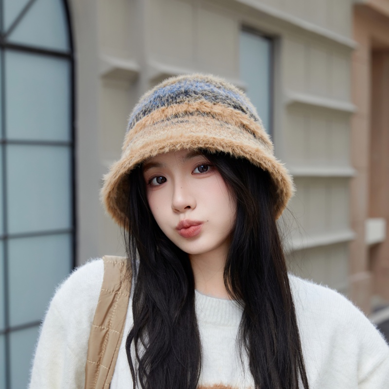 新款毛绒韩版百搭保暖秋冬后开口彩色渔夫帽