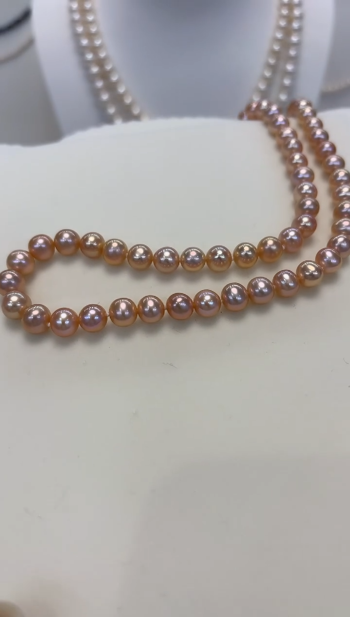 【闪购商品】淡水珍珠颈饰银S925镶嵌6.5-7.5无核彩珠项链