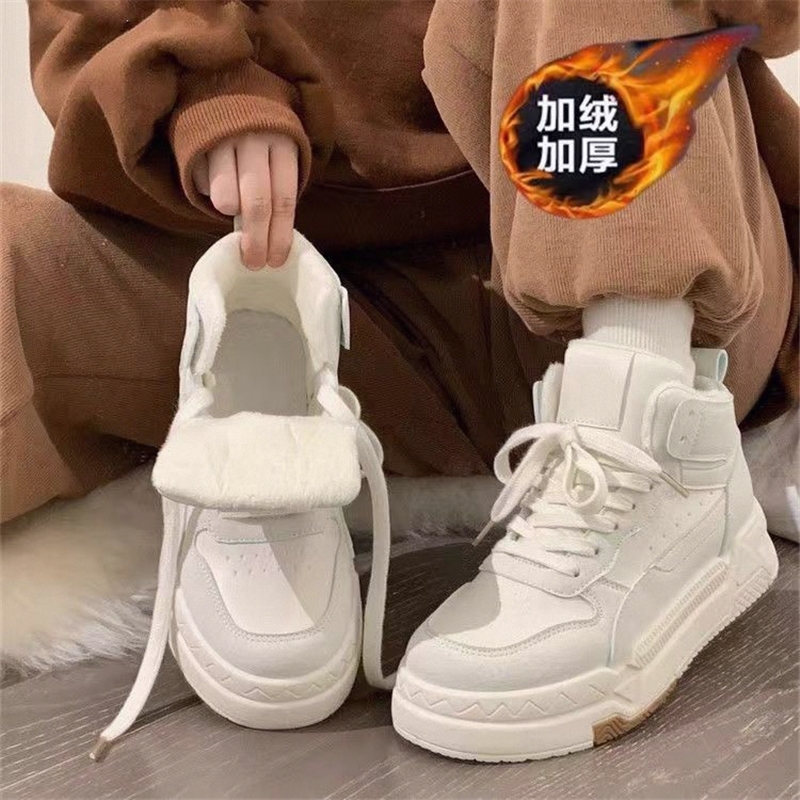 红蜻蜓牌秋冬新款加绒高帮鞋女百搭学院风厚底小白鞋小众休闲运动