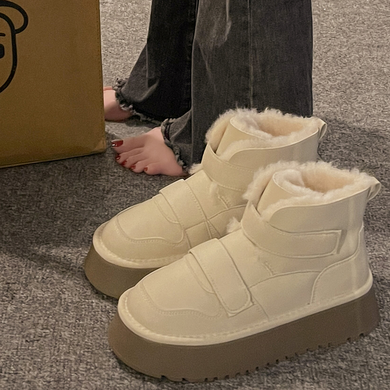 红蜻蜓牌皮毛一体雪地靴女冬季加绒加厚2023新款厚底防滑防水东北