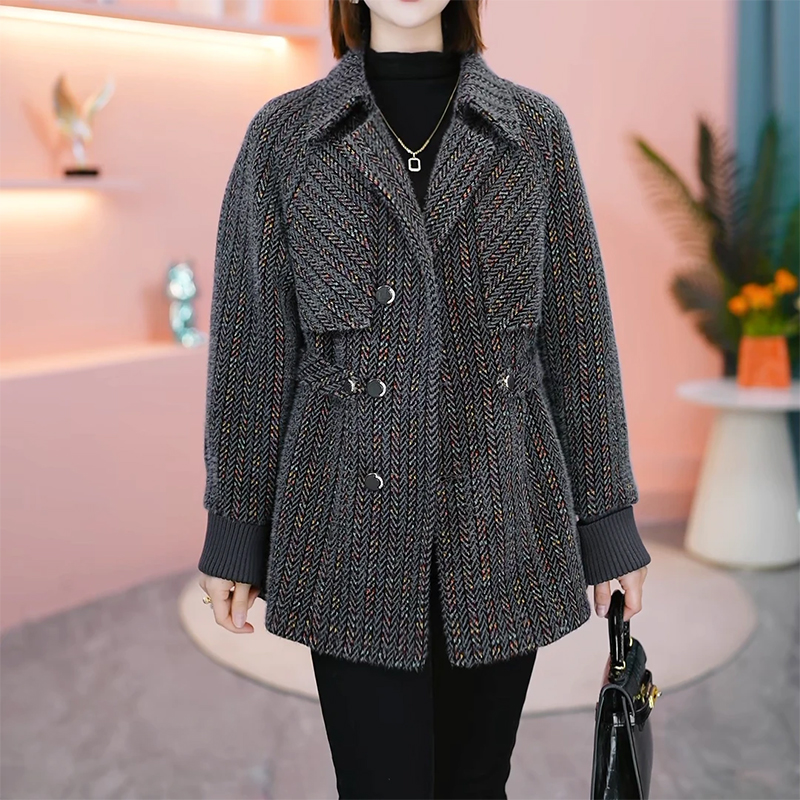 时尚格纹高级感女装保暖外套2025年秋冬季韩系中长款洋气风衣上衣