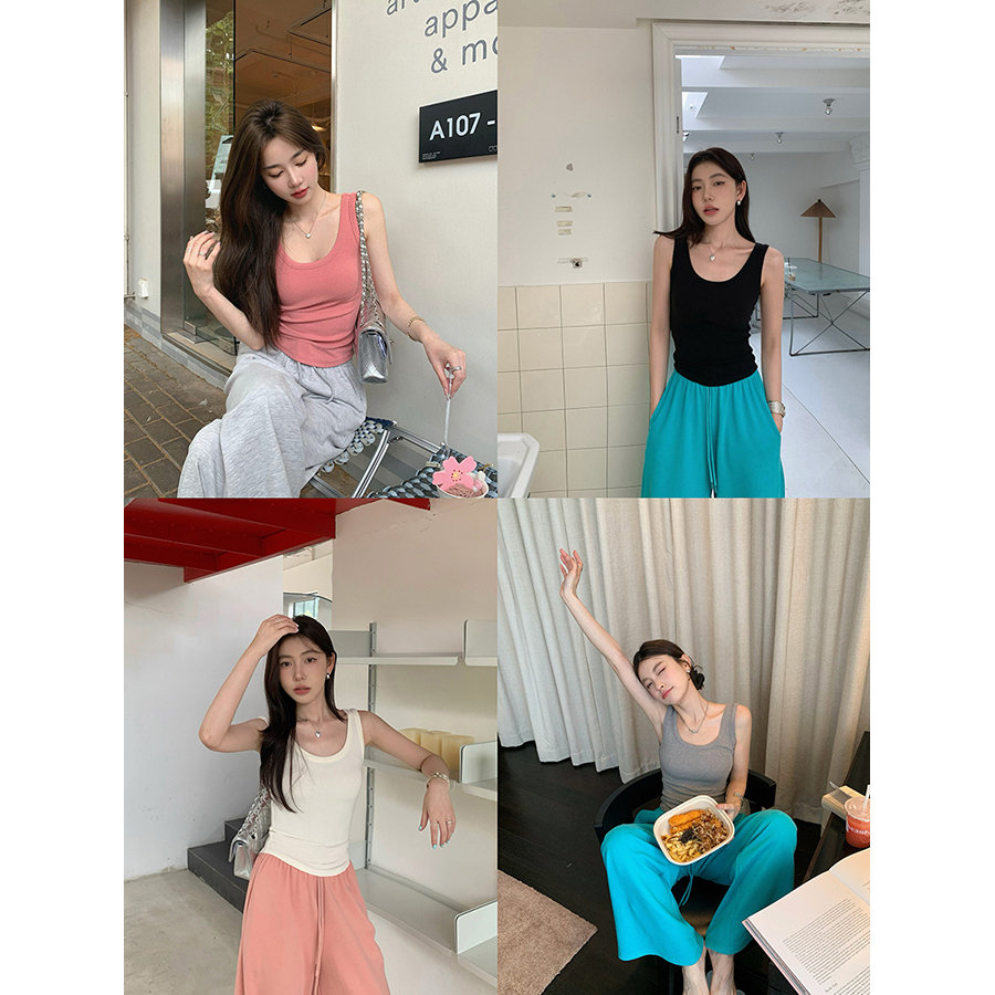 张贝贝 含绵羊毛 遮副乳 基础百搭U领背心 自留多色