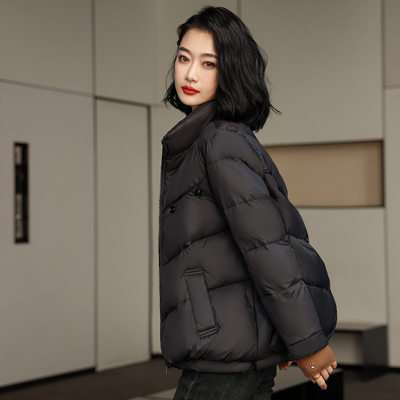 2025秋冬新款韩版女士立领鸭绒加厚保暖双扣款时尚百搭宽松外套