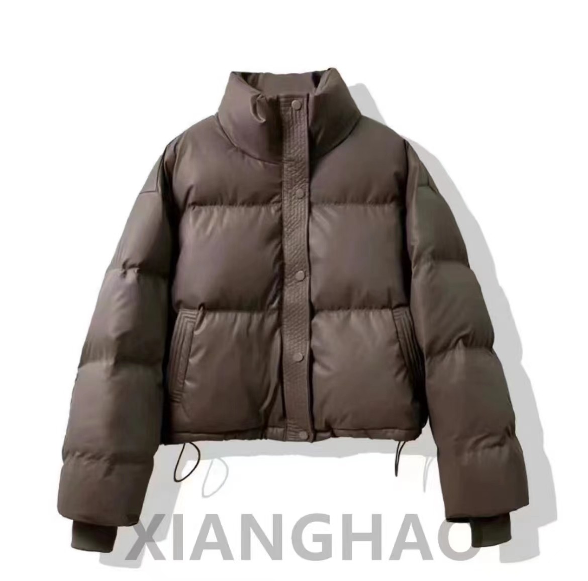 新款免洗蛋白皮PU羽绒服女冬季加厚立领面包服小个子肯豆风