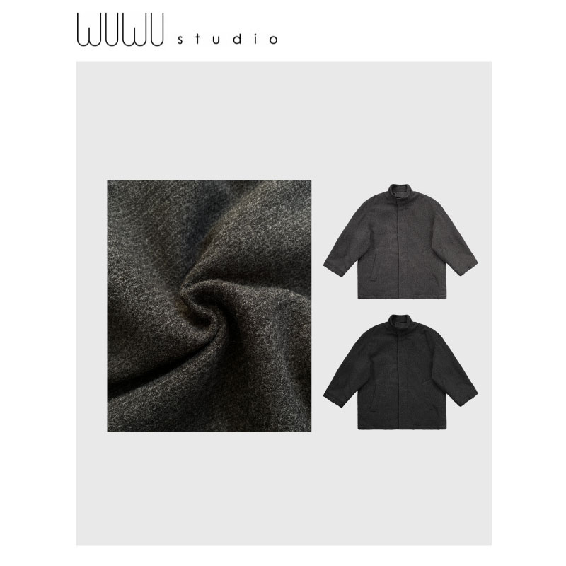 WUWU STUDIO 【摩洛哥】厚实重磅挺括立领毛呢搭扣长袖夹棉大衣6741