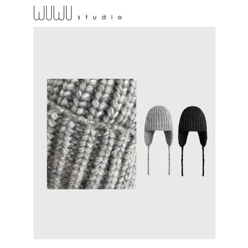 WUWU STUDIO【飞行帽】软糯保暖复古风针织护耳骑行毛线帽子6736
