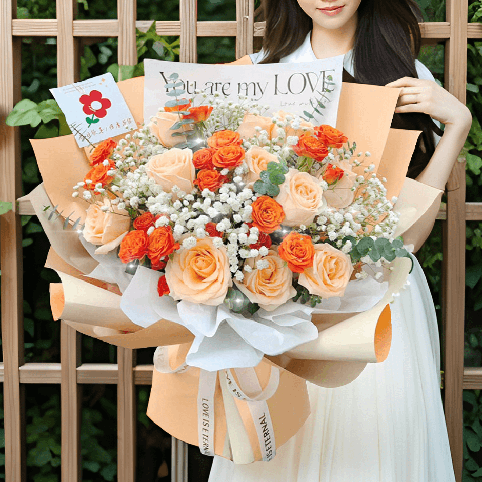 11朵香槟玫瑰花束生日祝福全国鲜花配送花店送花闺蜜情人节同城