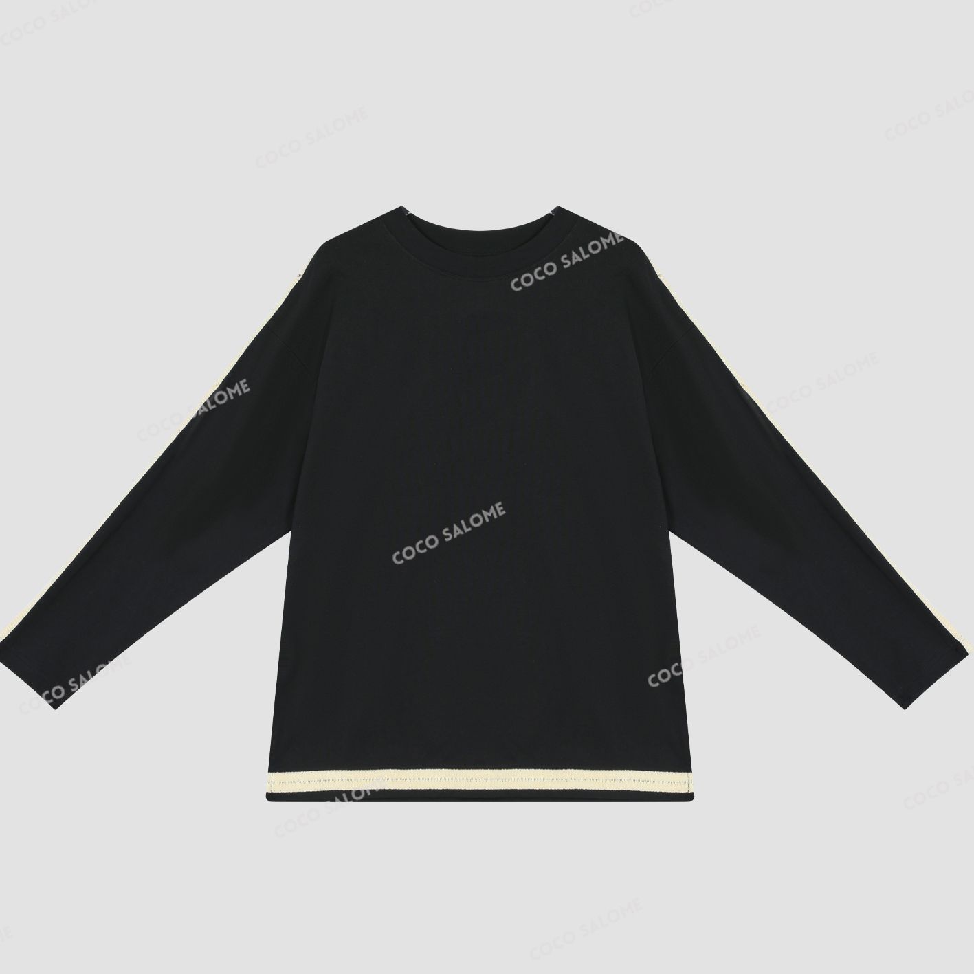 安安推荐【罗家长袖】100棉拼接织带大版百搭简约BL-CXW51123116K