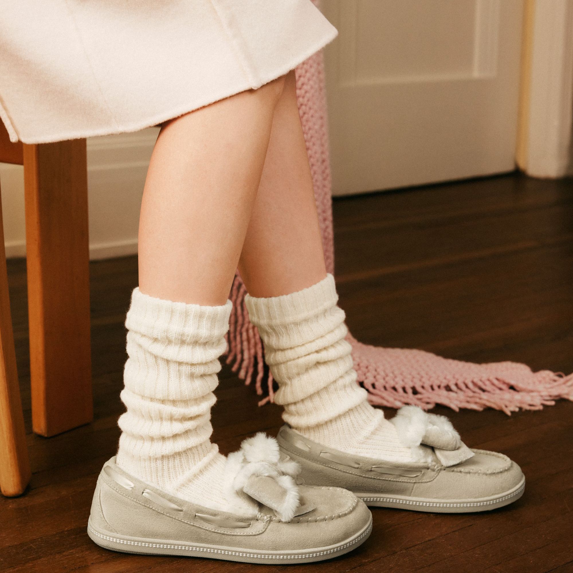 【运动玩咖】Skechers斯凯奇女鞋春季女加绒保暖乐福鞋蝴蝶结169013