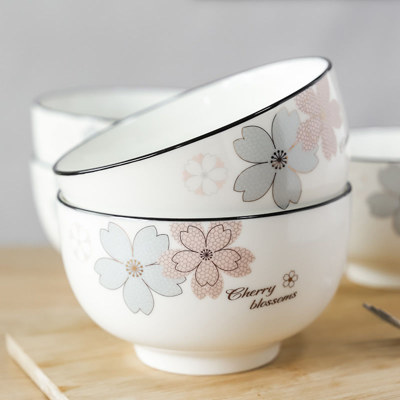 家用可爱陶瓷加厚防烫米饭碗10个装餐具吃饭北欧面碗汤碗简约个性