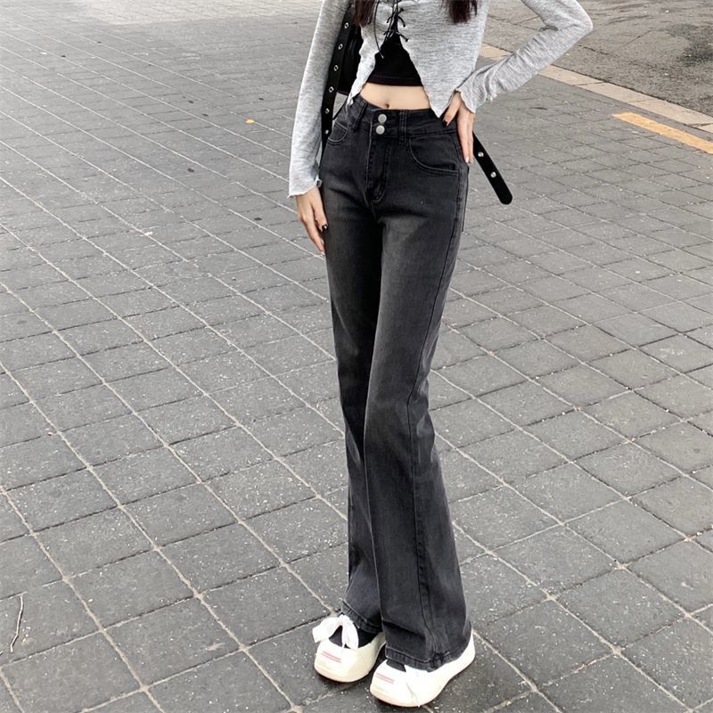 加绒加厚高腰微喇叭牛仔裤女冬季季小个子显瘦喇叭裤微喇马蹄裤子
