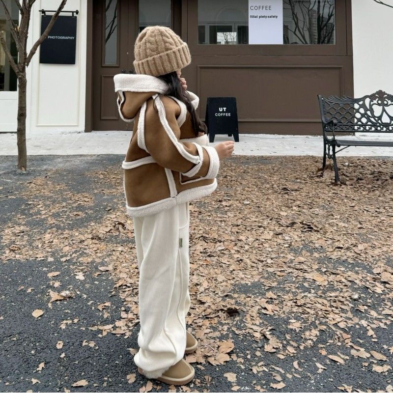 女童加绒外套裤子两件套秋冬2023新款韩版儿童冬装洋气潮