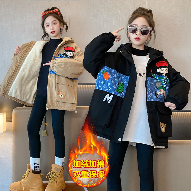 女童外套秋冬装外穿风衣2023新款时髦洋气大童装宽松网红款上衣潮