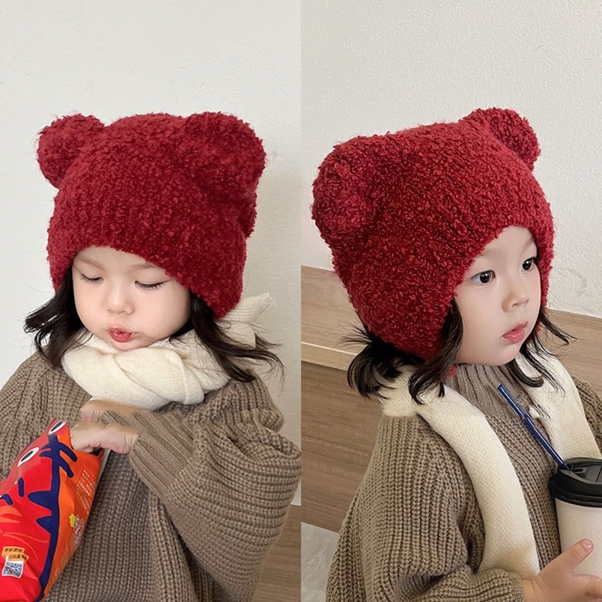 可爱小熊帽~宝宝帽子秋冬季女童护耳帽保暖帽儿童套头帽男童小孩