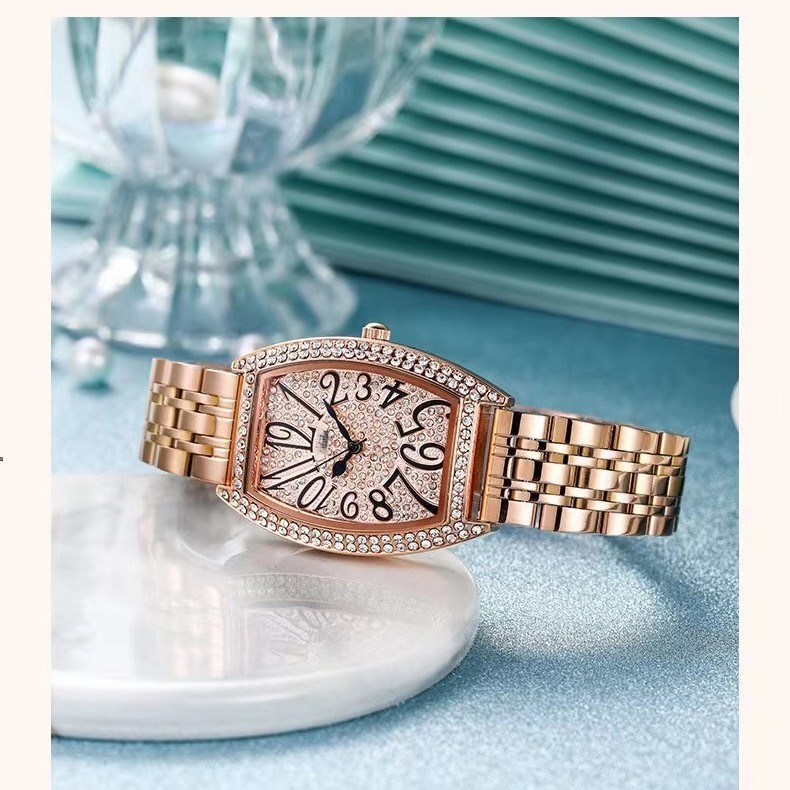 【官方正版】 8878 法式复古浪漫酒桶形满钻女神腕表钢带款d