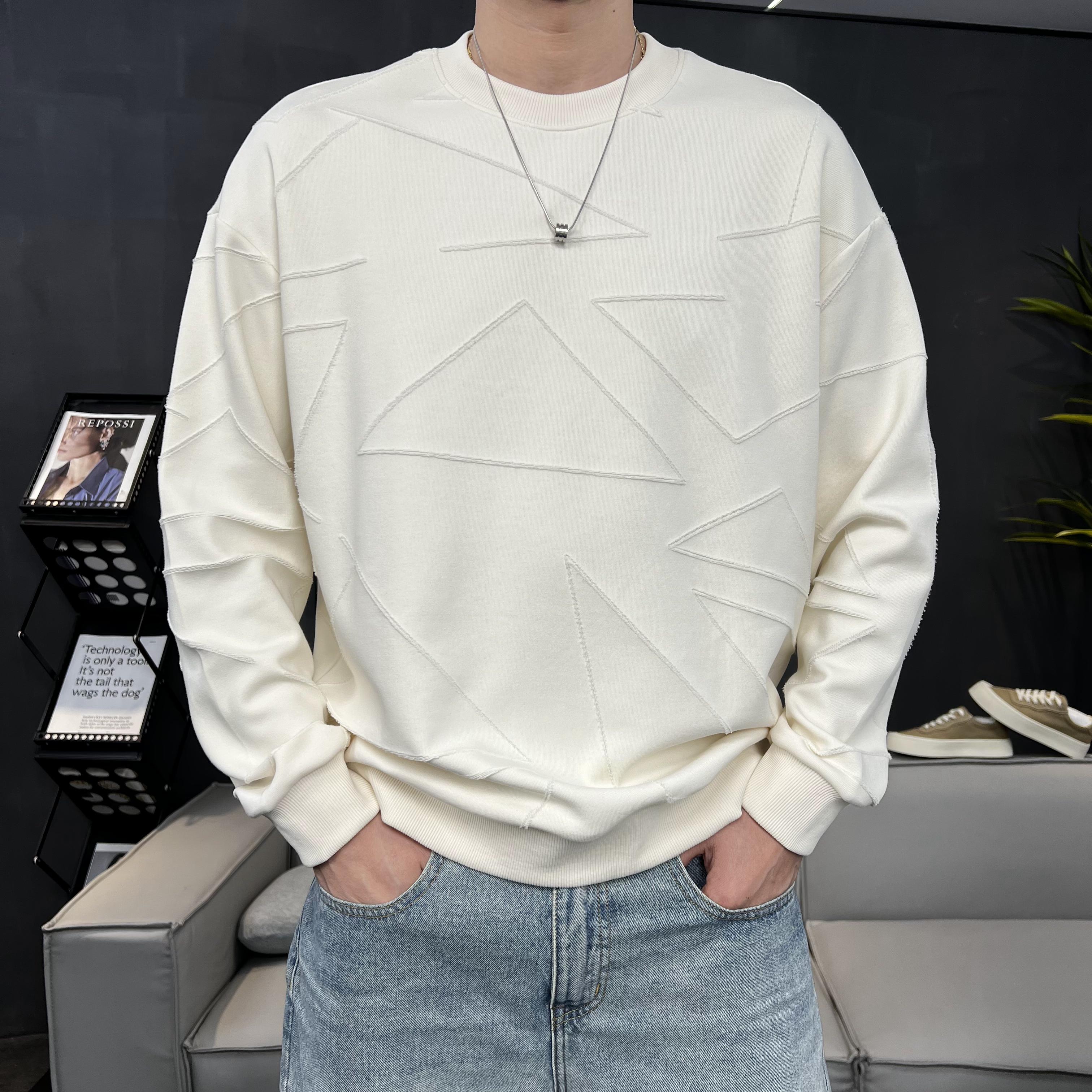 春秋新款320g圆领卫衣潮流个性宽松百搭三角破碎线条立体几何设计