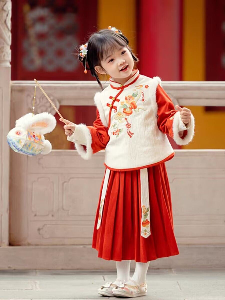汉服女童冬装冬季宝宝中国刺绣套装女孩中式古装儿童过年唐装拜年