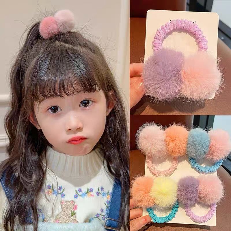 可爱毛绒发绳女孩儿童秋冬不伤发扎马尾头绳发圈女童高弹毛球百搭
