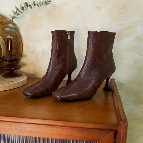 Tinker 法式复古方头细跟高跟及踝靴  秋冬小短靴女靴瘦瘦靴