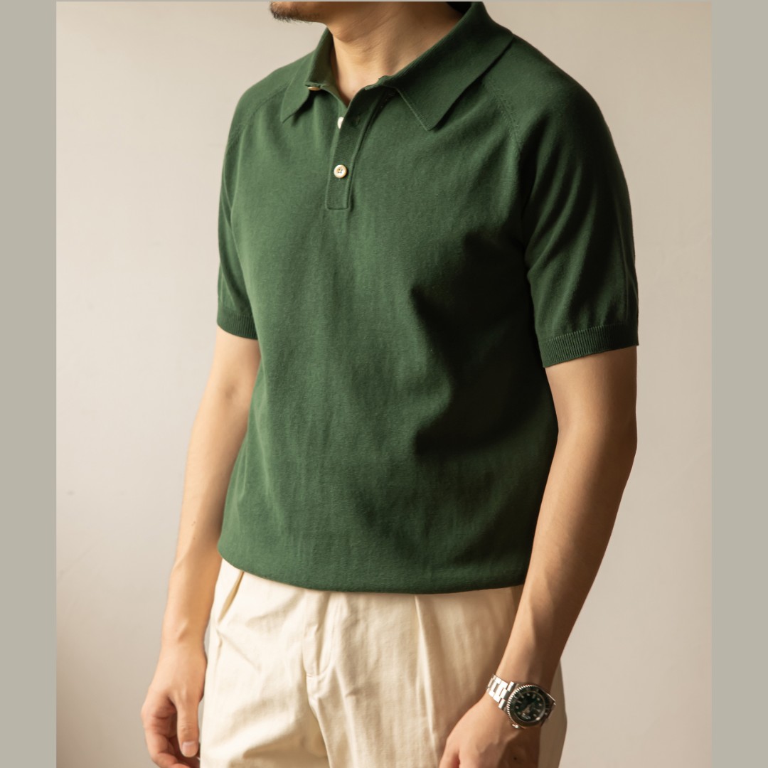 男士绅士复古翻领短袖修身纯色夏季意式插肩针织Polo衫商务百搭T