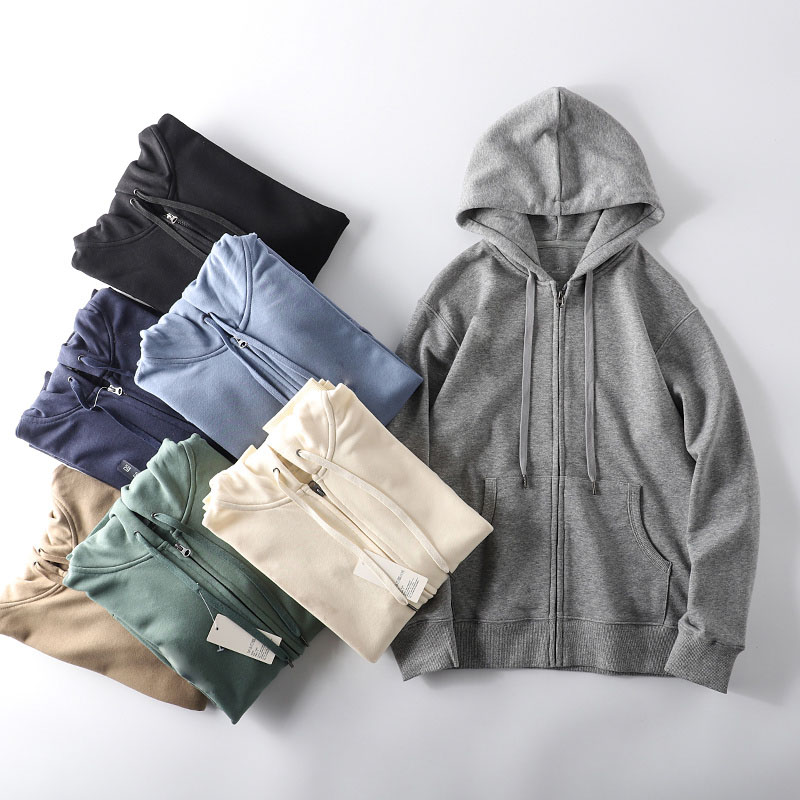 日系简约 细腻毛圈!男春秋款潮流纯色宽松运动休闲帽衫开衫卫衣